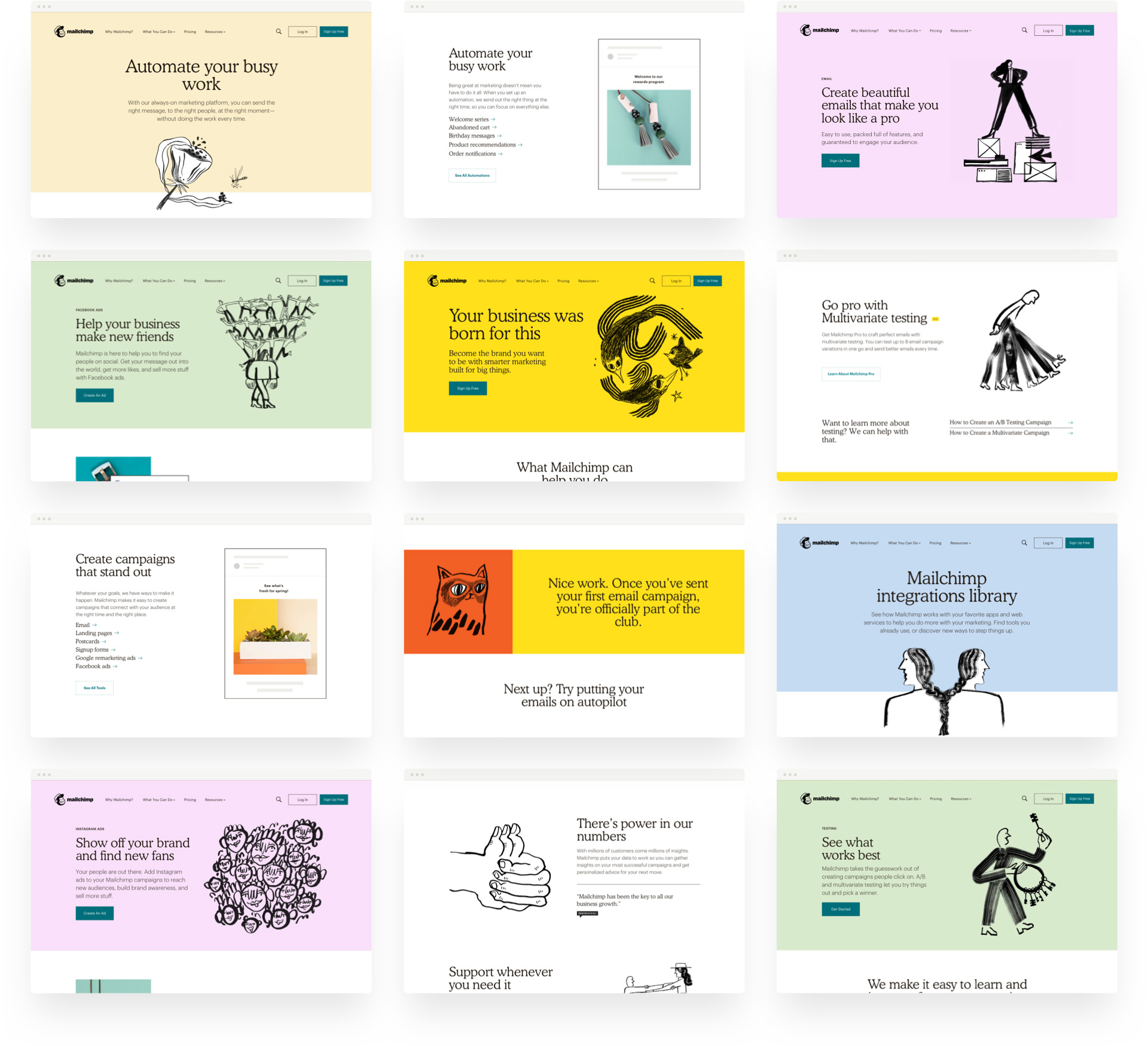 A collection of screens of Mailchimp's website